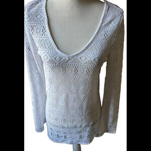 👚🐩Cache White See Thru Knit Lace Long Sleeve Top Size Small